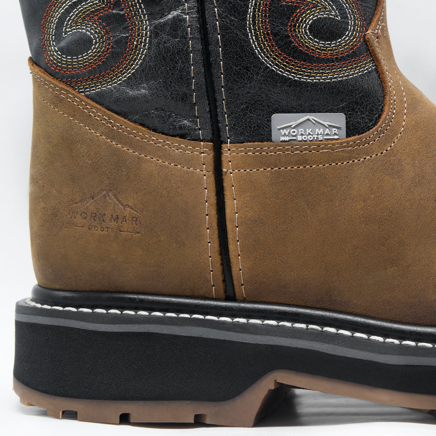 Bota Vaquera de trabajo "Dual Tone" | Piel Crazy Miel y Tubo Alazán Negro | Casco de Poliamida