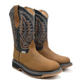 Bota Vaquera de trabajo "Dual Tone" | Piel Crazy Miel y Tubo Alazán Negro | Casco de Poliamida