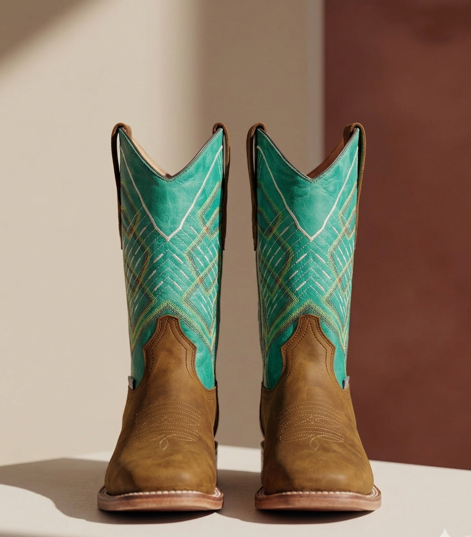 Bota Vaquera Crazy Miel Tubo Alazán Verde