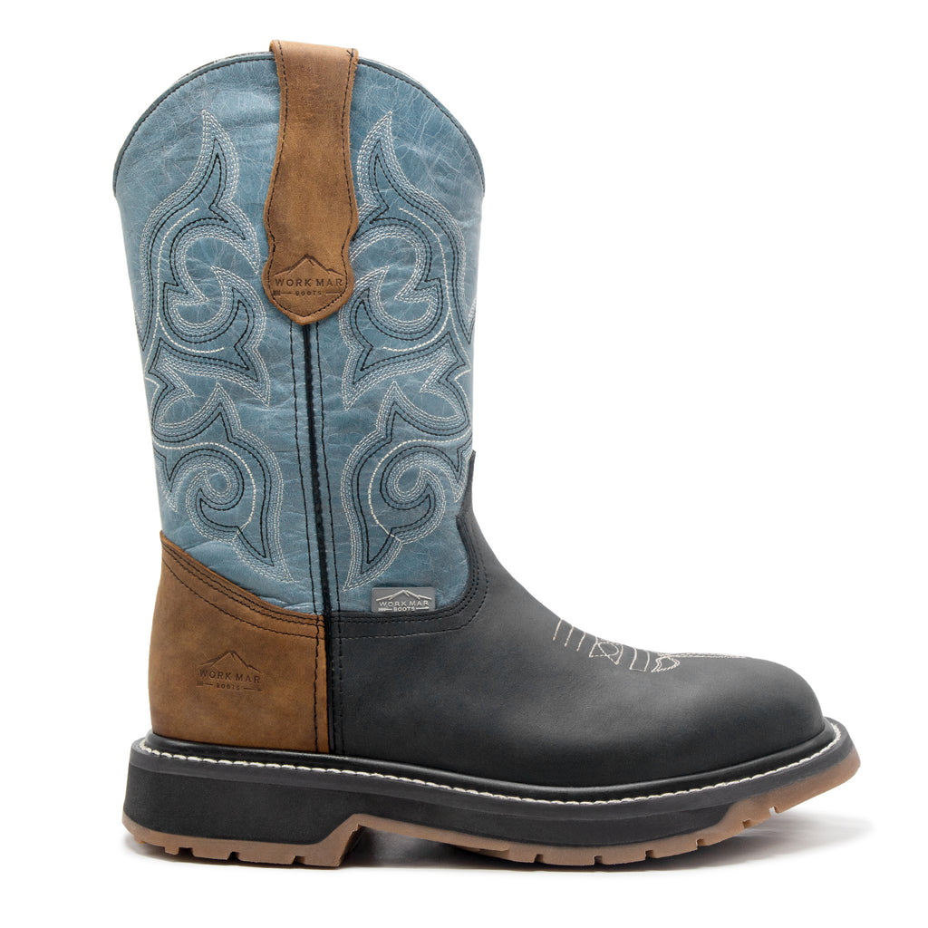 Bota de Trabajo estilo Vaquero "Caballero Azul" / Suela de uso Industrial / Casco de Poliamida