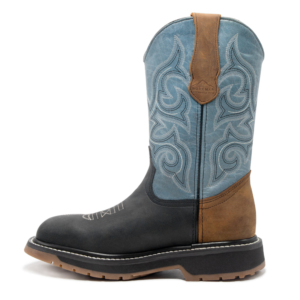 Bota de Trabajo estilo Vaquero "Caballero Azul" / Suela de uso Industrial / Casco de Poliamida