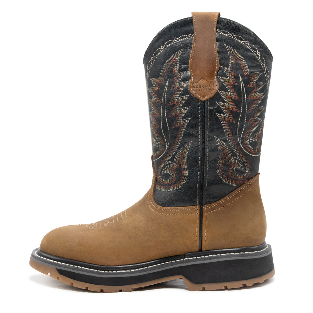 Bota Vaquera de trabajo "Dual Tone" | Piel Crazy Miel y Tubo Alazán Negro | Casco de Poliamida