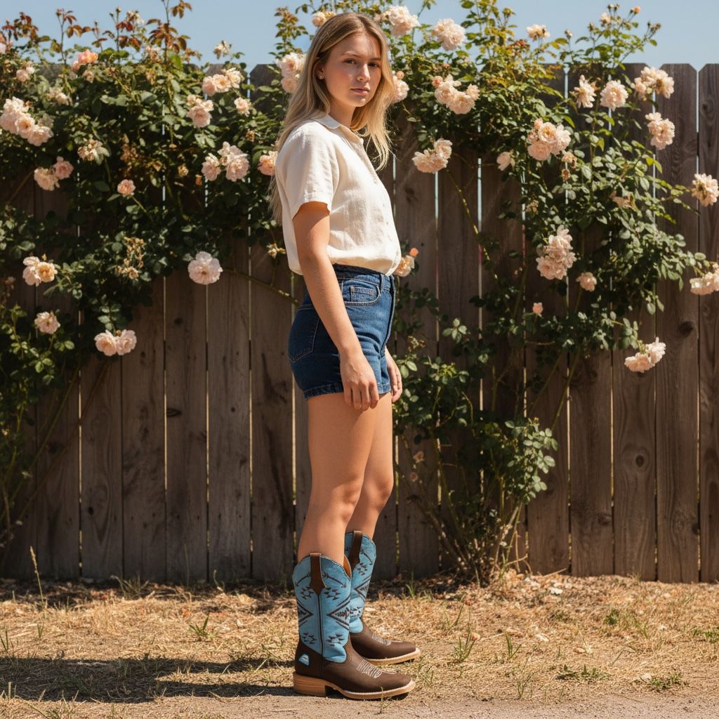 Bota Vaquera de Mujer "Cielo Azteca" Enteramente de cuero