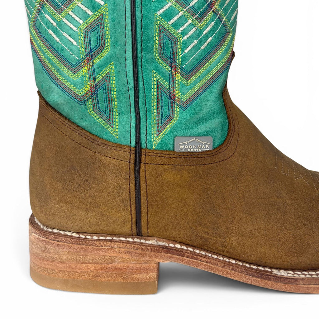Bota Vaquera Crazy Miel Tubo Alazán Verde